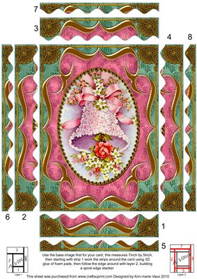 Pink Floral Bell Fancy Bracket 7x5 Wavy Spiral Edge Stacker