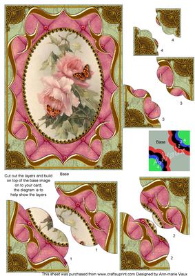 Pink Butterfly Rose Bracket 7x5in Duo Scallop Corner Stacker