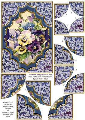 Blue Pansies Ornate Diamond 7x5in All 4 Corner Stacker