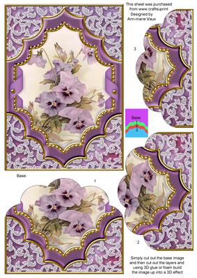 Purple Pansies Ornate Diamond 7x5in Scallop Bottom Stacker