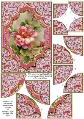 Pink Rose Ornate Diamond 7x5in All 4 Corner Stacker
