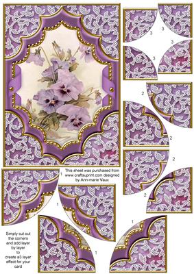 Purple Pansies Diamond 7x5in All 4 Corner Stacker