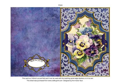 Blue Pansies Ornate Diamond 7x5inch Folded Picture Card