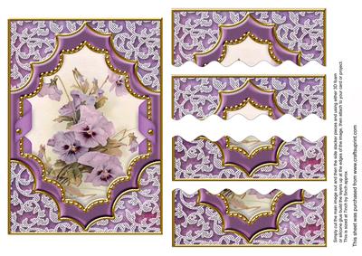 Purple Pansies Ornate Diamond 7x5in Wavy Top Bottom Stacker