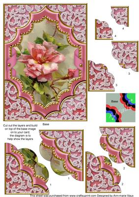 Pink Rose Ornate Diamond 7x5 Scallop Duo Corner Stacker