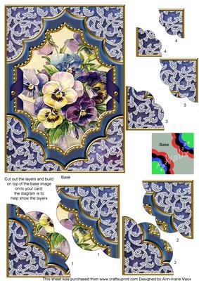 Blue Pansies Ornate Diamond 7x5 Scallop Duo Corner Stacker