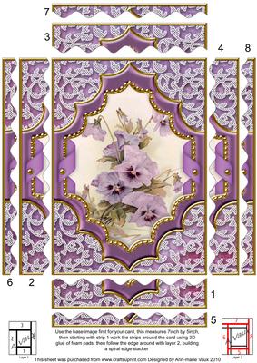 Purple Pansies Ornate Diamond 7x5 Wavy Spiral Edge Stacker