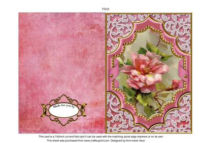Pink Rose Ornate Diamond 7x5inch Folded Picture Card