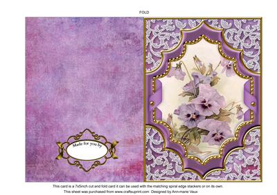 Purple Pansies Ornate Diamond 7x5inch Folded Picture Card