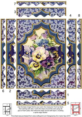 Blue Pansies Ornate Diamond 7x5 Wavy Spiral Edge Stacker