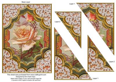 Peach Rose Ornate Diamond 7x5in Triangle Duo Corner Stacker