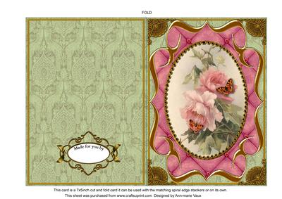 Pink Rose Butterfly Fancy Bracket 7x5in Folded Picture Card
