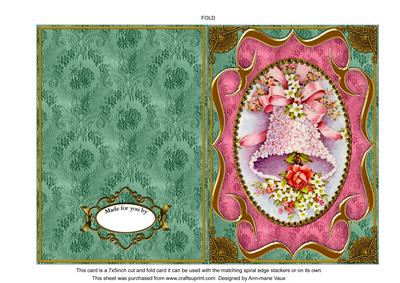Floral Pink Bell Fancy Bracket 7x5in Folded Picture Card
