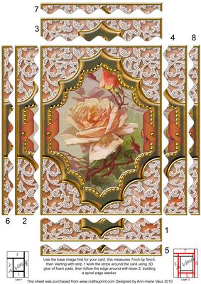 Peach Rose Ornate Diamond 7x5 Wavy Spiral Edge Stacker