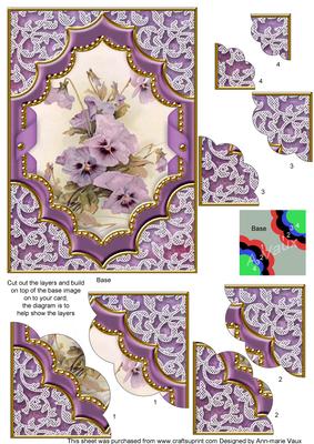 Purple Pansies Ornate Diamond 7x5 Scallop Duo Corner Stacker