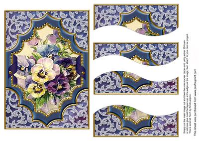 Blue Pansies Ornate Diamond 7x5in Swirvey Top Bottom Stacker