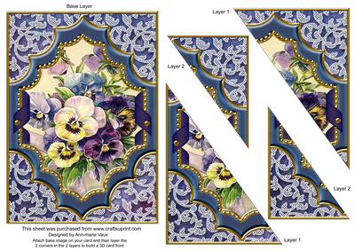 Blue Pansies Ornate Diamond 7x5 Triangle Duo Corner Stacker