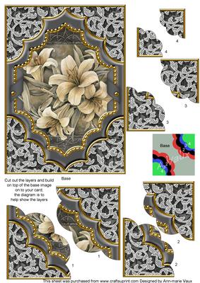Grey Lillies Ornate Diamond 7x5in Scallop Duo Corner Stacker
