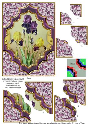 Purple Iris Ornate Diamond 7x5in Scallop Duo Corner Stacker