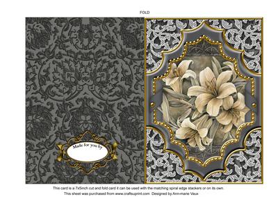 Grey Lily Ornate Diamond 7x5inch Folded Picture Card