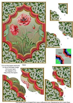 Painted Poppies Diamond 7x5in Scallop Duo Corner Stacker