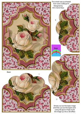 White Roses Ornate Diamond 7x5in Scallop Bottom Stacker