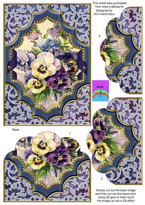 Blue Pansies Ornate Diamond 7x5in Scallop Bottom Stacker