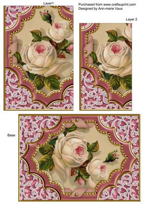 White Roses Pink Ornate Diamond 7x5in One Corner Stacker