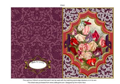 Purple Sweet Peas Ornate Diamond 7x5inch Folded Picture Card
