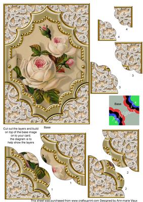 Cream Roses Fancy Diamond 7x5 Scallop Duo Corner Stacker