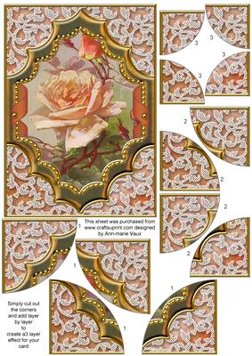 Peach Roses Ornate Diamond 7x5 All 4 Corner Stacker