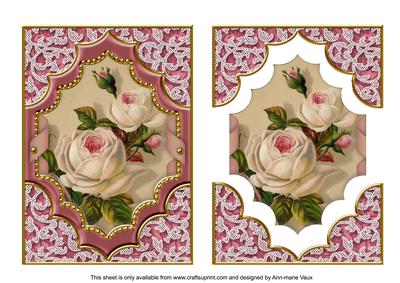 Pink Cream Roses Diamond 7x5in Easy Decoupage Step by Step