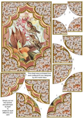 Feeding Birds Ornate Diamond 7x5 All 4 Corner Stacker