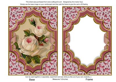 Pink White Roses Diamond 7x5 Picture Card Base and Frame