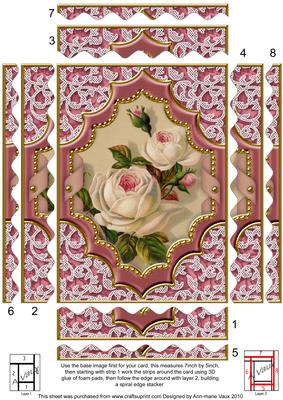 Pink Cream Roses Diamond 7x5 Wavy Spiral Edge Stacker