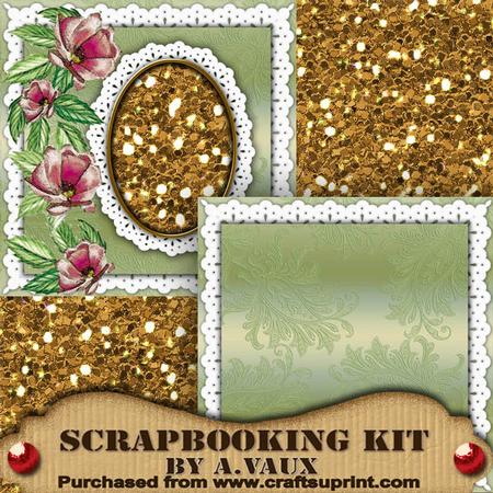 Green Floral Watercolour Frame Scarpbooking Quick Page Kit