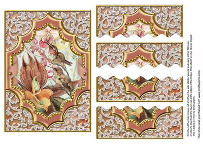 Feeding Birds Ornate Diamond 7x5in Wavy Top Bottom Stacker