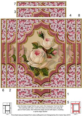 Pink White Roses Ornate Diamond 7x5 Spiral Edge Stacker