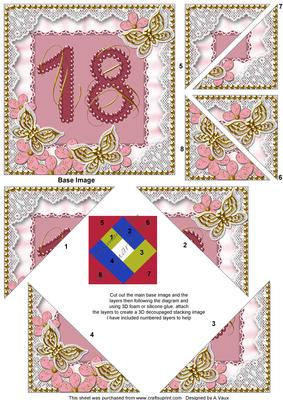 Pink Butterfly 18th Birthday 5in Triangle Spiral Stacker