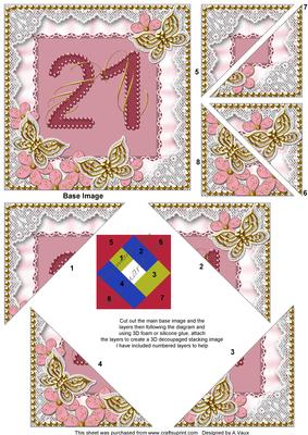 Pink Butterfly 21st Birthday 5in Triangle Spiral Stacker