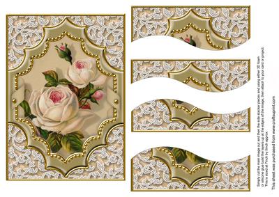 Cream Rose Ornate Diamond 7x5 Swirvey Top and Bottom Stacker