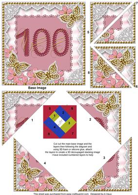 Pink Butterfly 100th Birthday 5in Triangle Spiral Stacker
