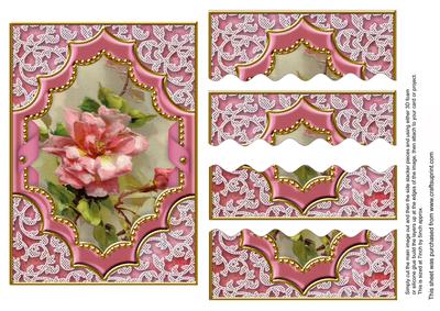 Pink Rose Ornate Diamond 7x5 Wavytop Bottom Stacker