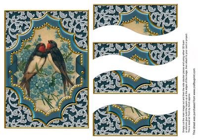 Birds Ornate Diamond 7x5in Swirvey Top Bottom Stacker