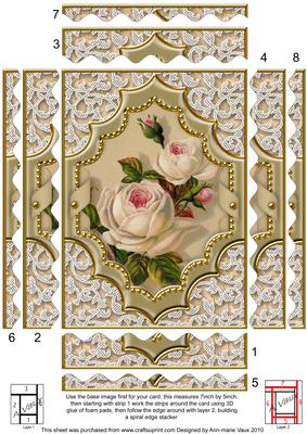 Cream Roses Ornate Diamond 7x5 Wavy Edge Spiral Stacker