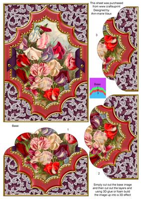 Purple Sweet Peas Ornate Diamond 7x5 Scallop Bottom Stacker
