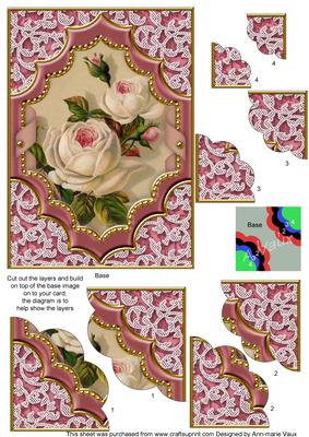 Pink Cream Roses Diamond 7x5 Scallop Duo Corner Stacker
