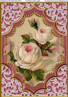 Pink White Roses A4 Picture Sheet Topper