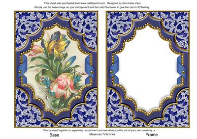 Blue Tulips Ornate Diamond 7x5 Picture and Frame Card Front