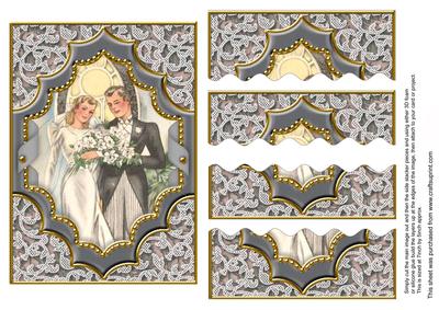 Bride and Groom Ornate Diamond 7x5in Wavy Top Bottom Stacker